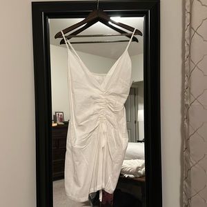White Ruched Cotton Beachy Dress